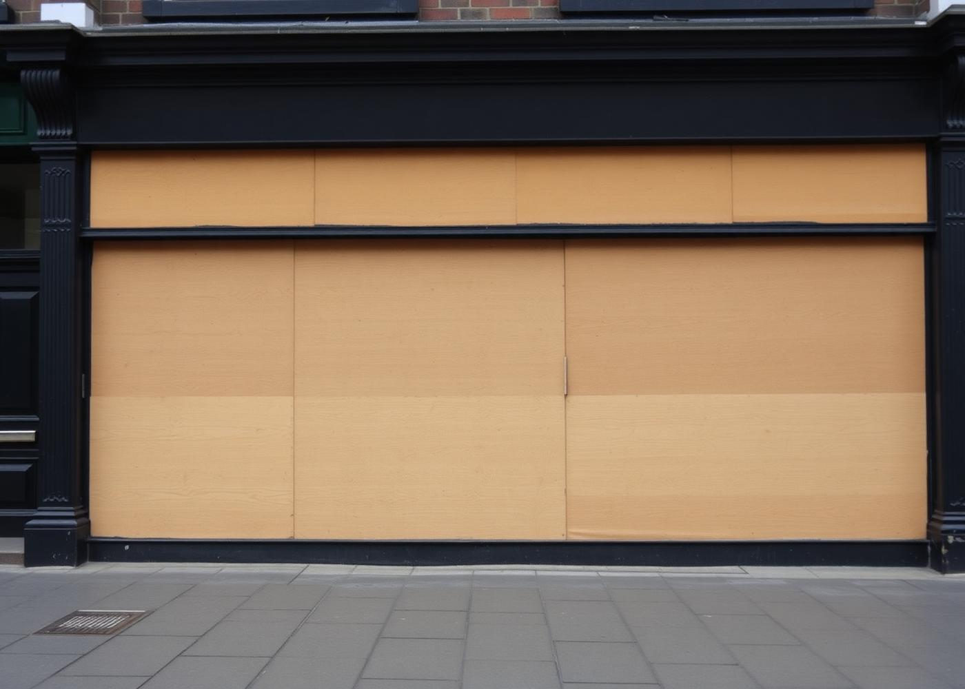 Empty boarded-up British shopfront